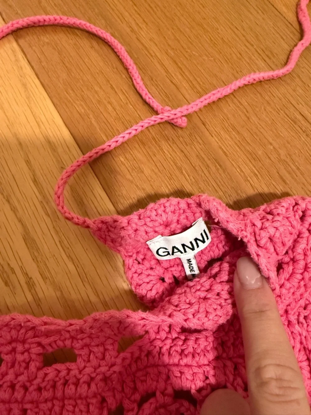 Ganni Bright Pink Crochet Halter Dress - Picture 4 of 5